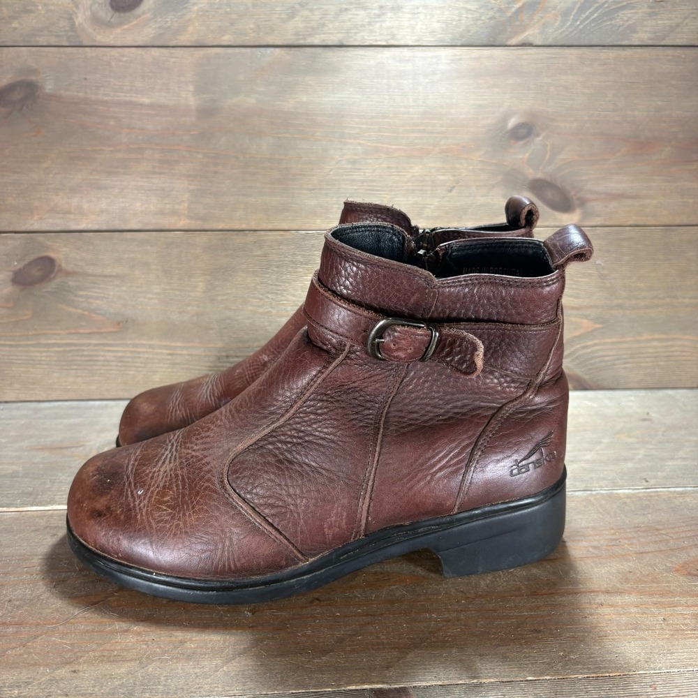 Dansko Womens size 38 shoes Brown Leather Buckle Strap Side Zip boots